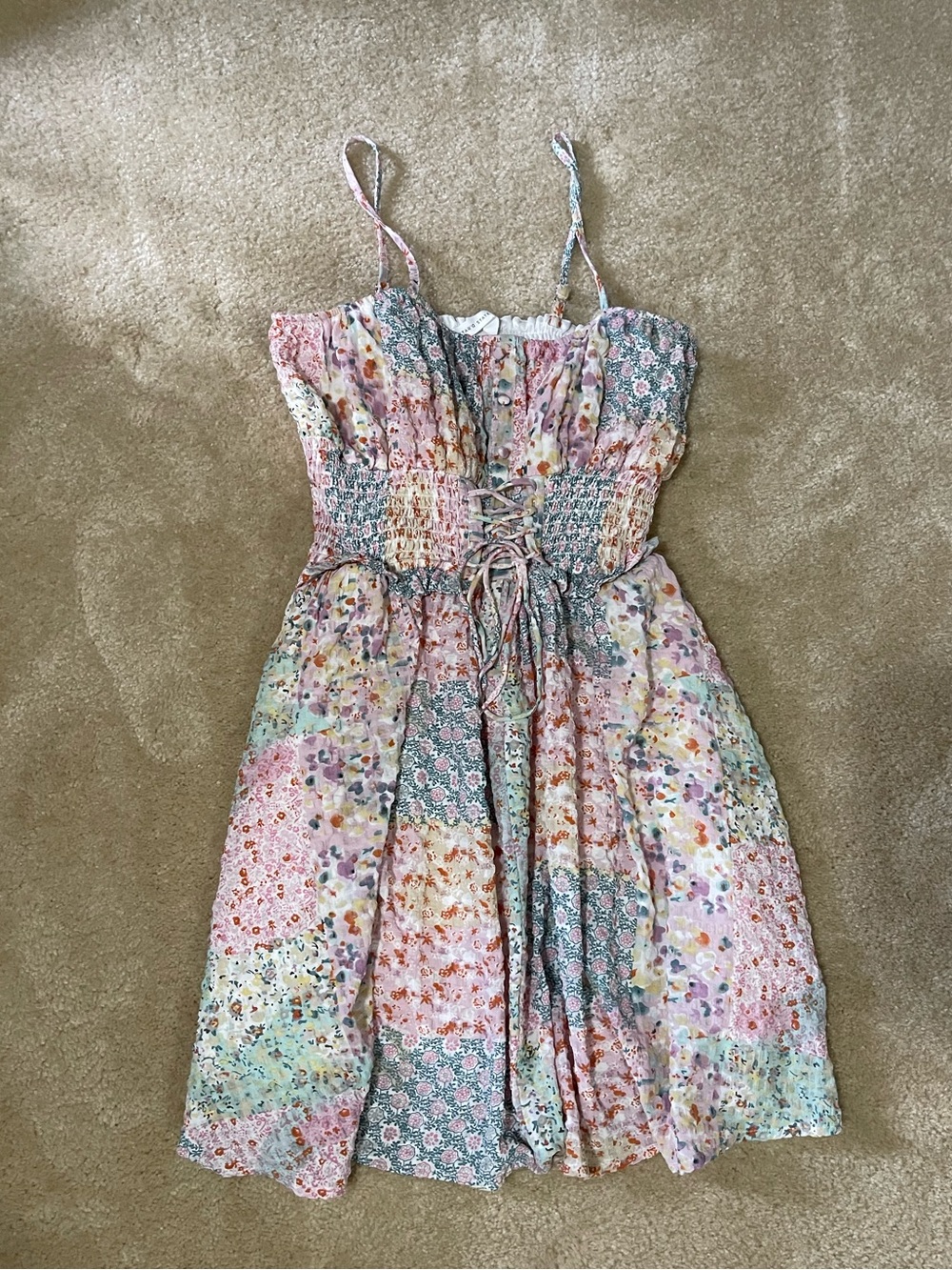 Altar'd State Pastel Patchwork Sundress - Pink, Green & Peach